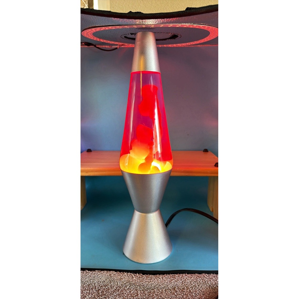 Silver Base Red/Yellow Lava Lamp, Corded Plug-In, Inline Switch model#2000 14.5"